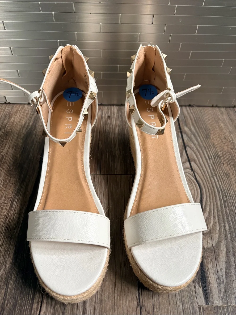 NWOT Esprit Roma White Wedge Espadrille Sandals with Ankle Strap